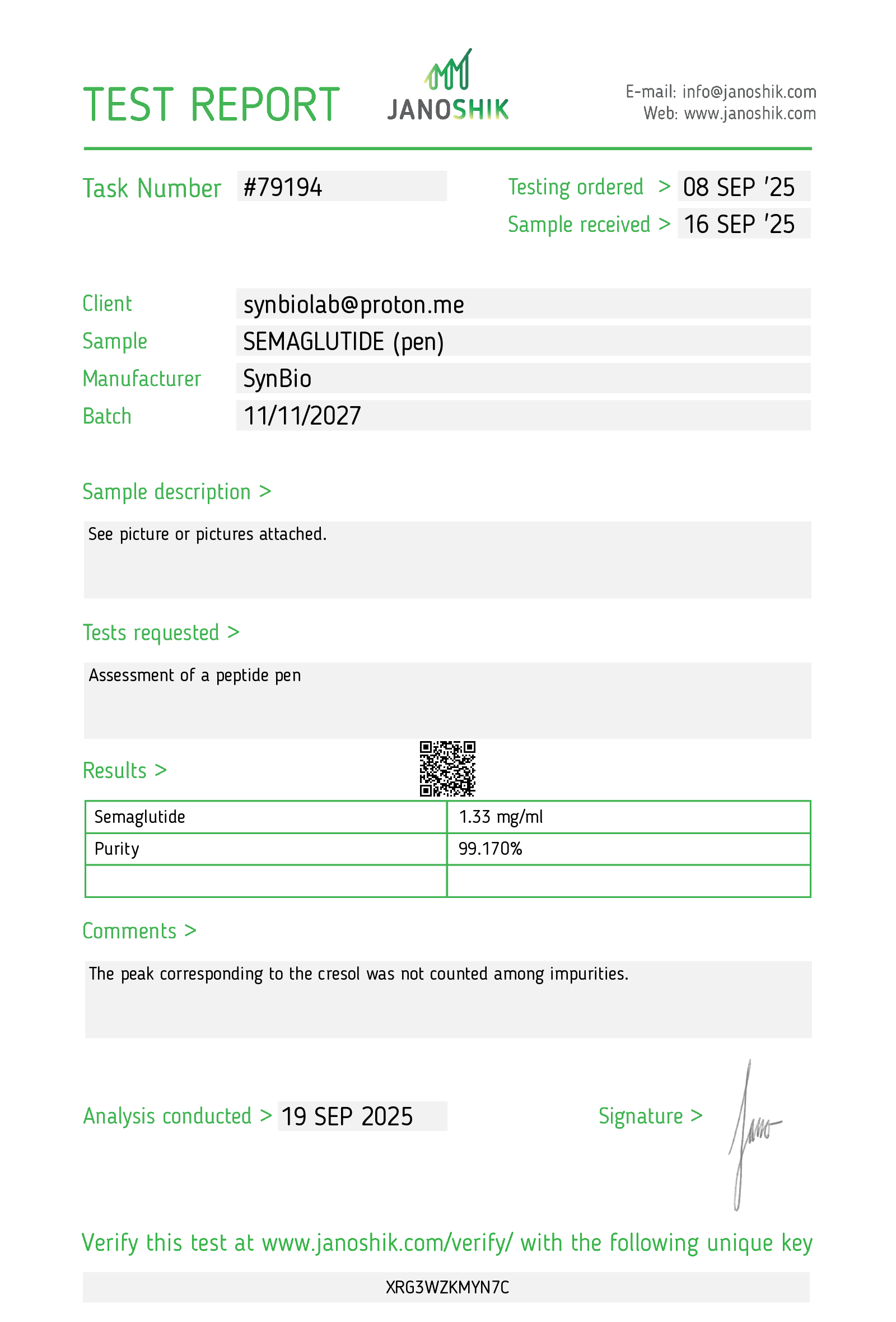 SynBio Lab Semaglutide Test